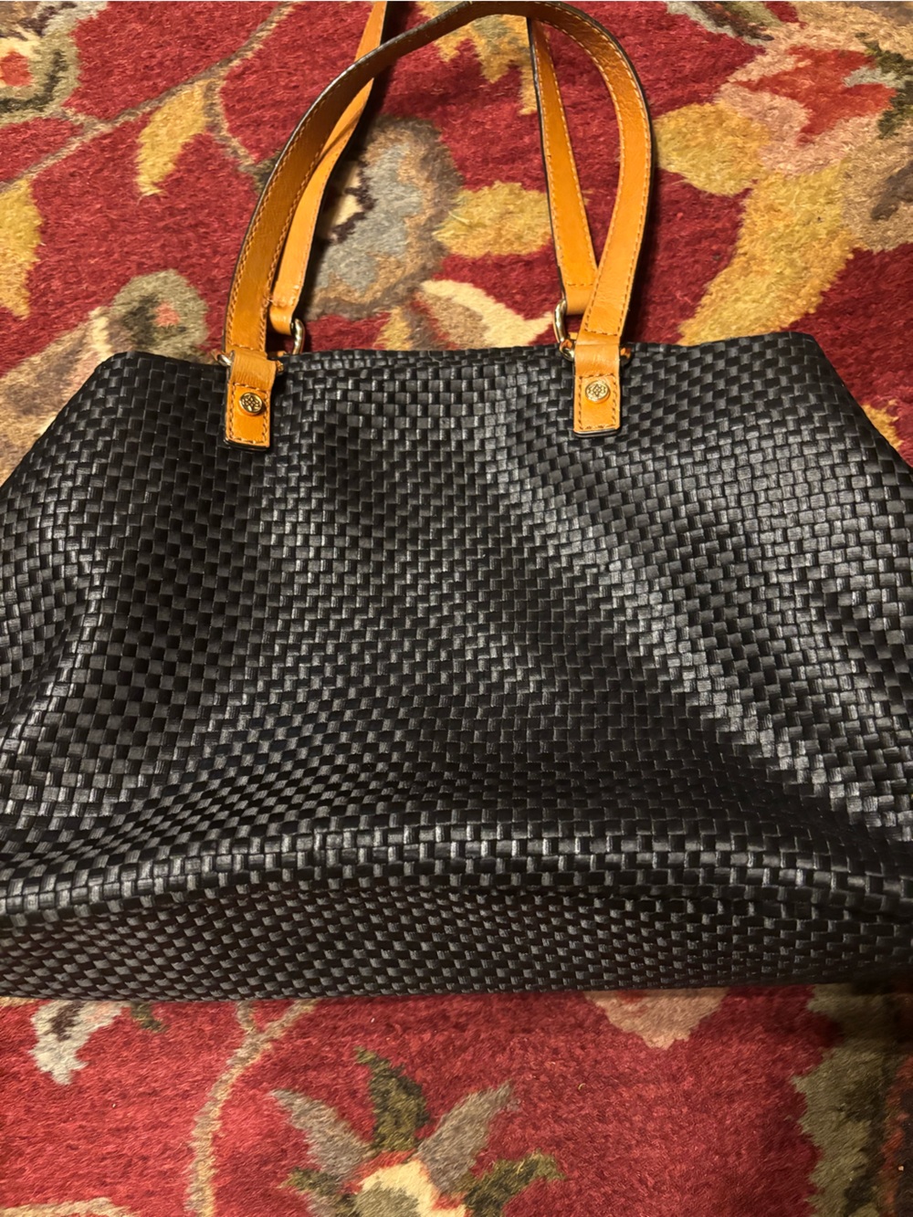 ANTONIO MELANI Black Woven Tote with Tan Handles